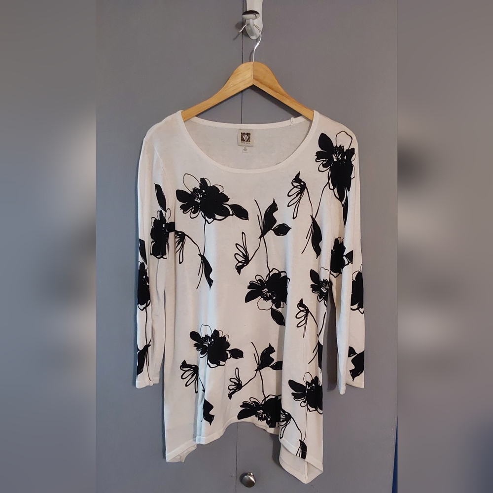 Anne Klein Floral Black and White Women's Top - Picture 1 of 4